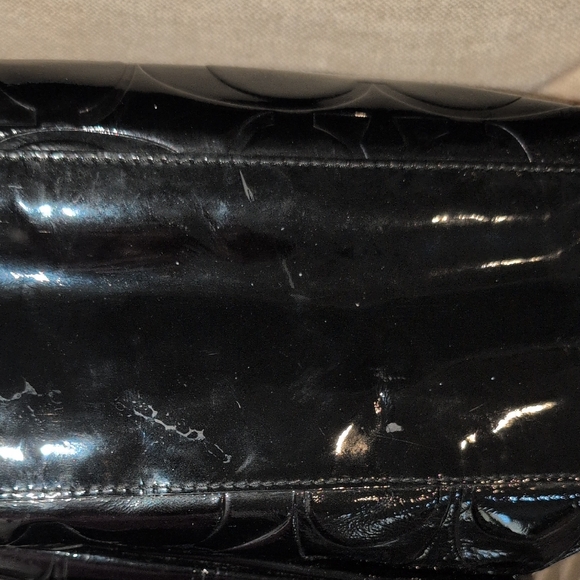 Coach Black Patent Leather Shoulder Bag with Tan Straps - Picture 14 of 16